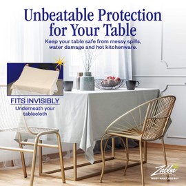 Nuvantee Revolutionary Table Pad - Waterproof, Protects Table from Spills and Heat - 52 X 108 Inch Deluxe Vinyl Premium Table Protector - Flannel Backing, Lies Flat