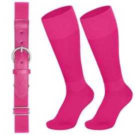 SANSTHS Baseball Belt and Socks Combo for Youth Boys Girls Softball Socks and Elastic Belt for Adult,pink,toddler