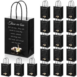 Tinlade 18 Pcs Funeral Favors for Guest Funeral Gift Bags with Handles Reusable Lily Print Favor Bags Sympathy Condolence Bereavement Gift for Memorial Celebration of Life(Black)