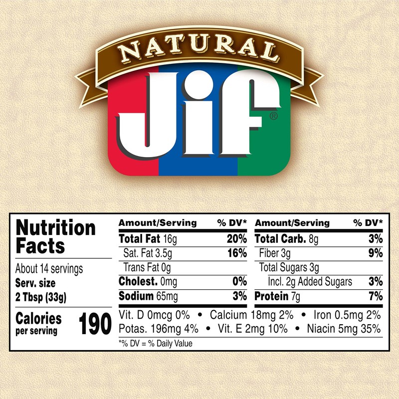 Jif Natural Crunchy Peanut Butter Spread, 16 Ounces (Pack of