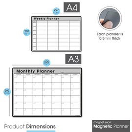 TMS Magnetic Fridge Planner Set | A4 Weekly & A3 Monthly Calendars for Memos & to-Do Lists | Meal Planner Bundle with 4 Dry Erase Pens