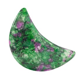 mookaitedecor Set of 5 Ruby in Fuchsite Moon Healing Crystal Pendants for Jewellery Making, Semi Precious Moon Shaped Palm Worry Stones for Anxiety Stress Relief Tumbled Pocket Stone Desk Decor