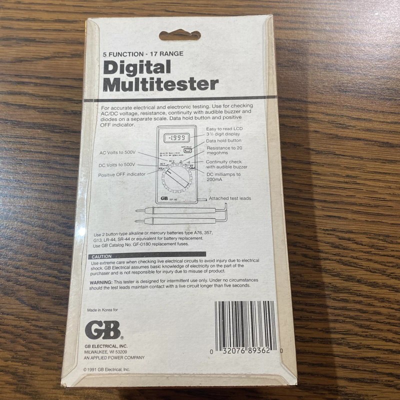 Gardner Bender Multitester Multimeter Digital 500V 5 Function 17 Range