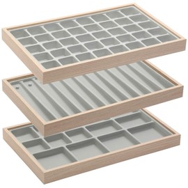 ORIGIA Stackable Jewelry Organizer Trays Accessories Storage Box for Drawer Dresser Wardrobe, Gadgets Display Showcase, Set of 3