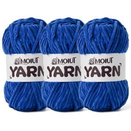 3 Pack Fluffy Chenille Yarn for Crocheting, Chunky Velvet Yarn for Crochet Amigurumi, Baby Yarn for Crocheting Soft Blanket, 262.4yds /10.5 oz Bulky Yarns for Crafts/Hats/Shoes/Socks (3 Sapphire Blue)