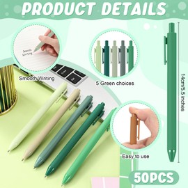 Dinifee 50 Pcs Ballpoint Pens Bulk Retractable Writing Pens 1.0 mm Medium Point Black Ink Pens Smooth Writing Color Gift Pens, Cute Pens for Employees Office School Home Supplies (Green Series)