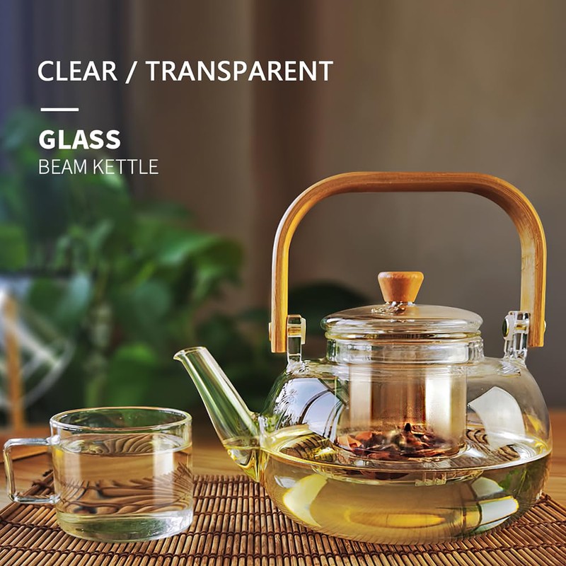 CUNHUY Glass Tea Pot Teapot for Stovetop Safe, Clear Teapot,