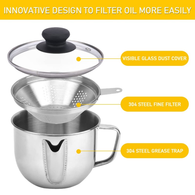 Stainless Steel Fat Separator 4 Cup/1000ML Gravy Grease Separator with