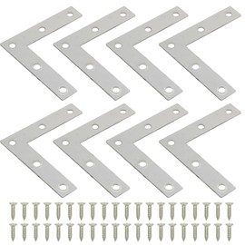 SYOWADA 8 Pcs 3.23 Inch X 3.23 Inch L-Shaped Flat Bracket, 90 Degree Stainless Steel Right Angle Corner Bracem, L Mending Plate for Wooden Table Chair Cabinet