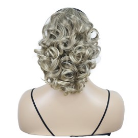 onemily Ponytail Extension 10" Claw Clip Short Wavy Pony Tails Natural Looking Synthetic Hairpiece for Women(Bleach Blonde)