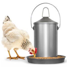 Plexon 6.6 Lb Stainless Steel Automatic Chicken Feeder no Waste Food-Grade - Auto Poultry Feeder for Chicken Metal - Heavy Duty Reliable Long-Lasting Chicken Feeder with Handle