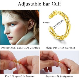 Kakonia 18 Pcs Gold Ear Cuffs for Women Non Piercing Adjustable Ear Cuff Earrings Clip On Cartilage Helix Wrap Ear Jewelry Set