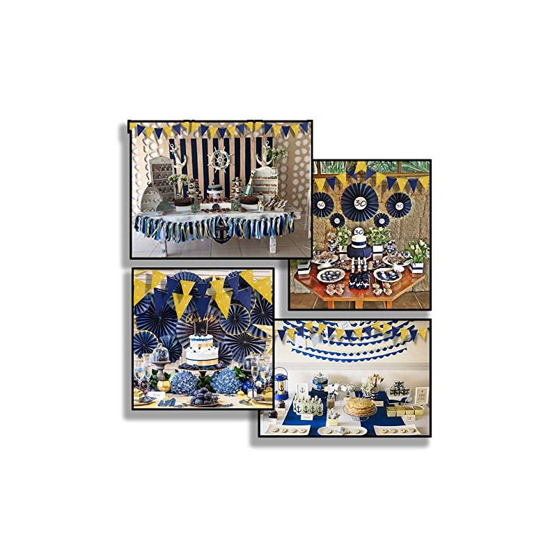 Aimto 20 Feet Navy Blue and Gold Triangle Flag Banner