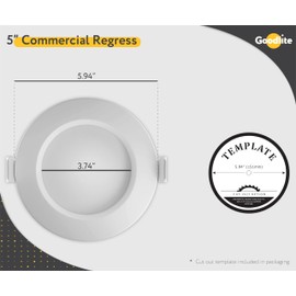Goodlite Commercial 5" LED Regress Round - Recessed Fixture, Multi-Watt 23-32W, 120-277V, CRI 90+, Wet & ETL, Non-IC, Triac & 0-10V Dimming, 2000-3000 Lumens, 5CCT 27K-30K-35K-41K-50K, 1ct (G-98523)