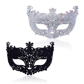 TSHAOUN 2 PCS masquerade mask，Black Filigree and Silver Filigree Party Fancy christmas mask masks for masquerade ball (Black，Silver)