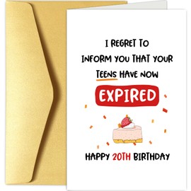 Chenive Funny 20th Birthday Card for Him Her, 20th Birthday Card for Son Daughter, 20 Years Old Card for Niece Nephew, Teens Have Expired Card
