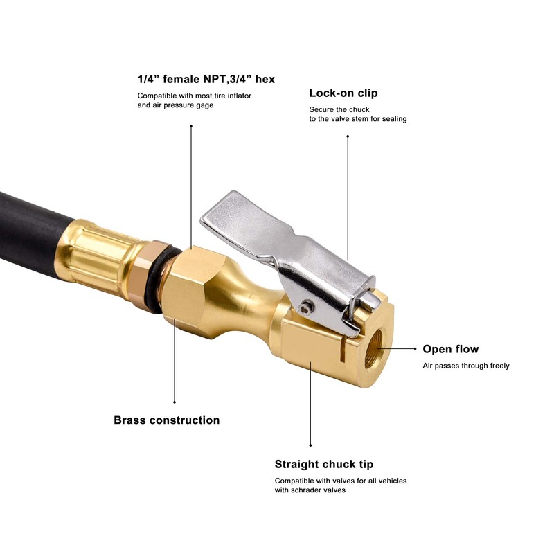 SAFELIFE Air Chuck, Heavy Duty Open Flow Lock On Tire