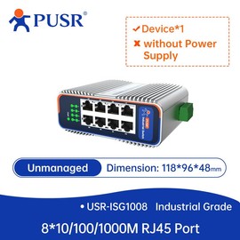 PUSR 8 Ports with 10/100/1000Mbps Gigabit Industrial Ethernet Switch -40°C~85°C Lighting Protection 6KV Dustproof Design IP40 Protection USR-ISG1008