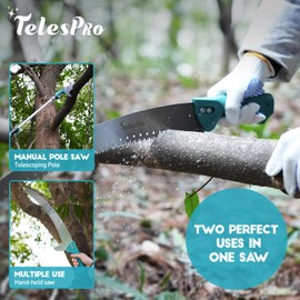 Extendable Tree Trimmer: Manual Pole Saw | 7-30ft Telescoping Pruning Pole for Tree Trimming | Saw Attachment, Safety Goggles, and Gloves Included | Trim Branches up to 2" Diameter