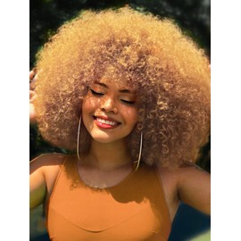 GKtineke Afro Wig 14Inch Afro Wigs for Black Women Blonde 70s Afro Kinky Curly Wig Bouncy Huge Fluffy Puff Wigs Synthetic Hair for Cosplay Daily and Party (Blonde)