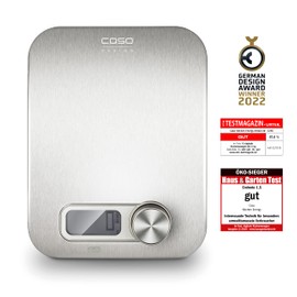 CASO Kitchen Energy Design Küchenwaage, digitale Küchenwaage, batterielose Nutzung durch kinetische Energie, umweltschonend und nachhaltig, bis 5 kg in 1 g-Schritten, edelstahl