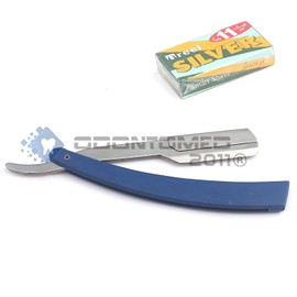 OdontoMed2011® MANUAL FOLDING SHAVING KNIFE BEARD CUTTER SHAVER STRAIGHT EDGE BARBER RAZOR SHAVING RAZORS (Blue Razor + 11 Blades)