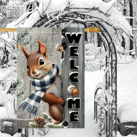 Winter Garden Flag 28x40inch The Nut Squirrel Welcome Large Garden Flags Yard Porch House Flag Double Side For Home Outdoor Yard Patio Lawn Decor, Garden Decorations (RMQ-160D, 28"X40")