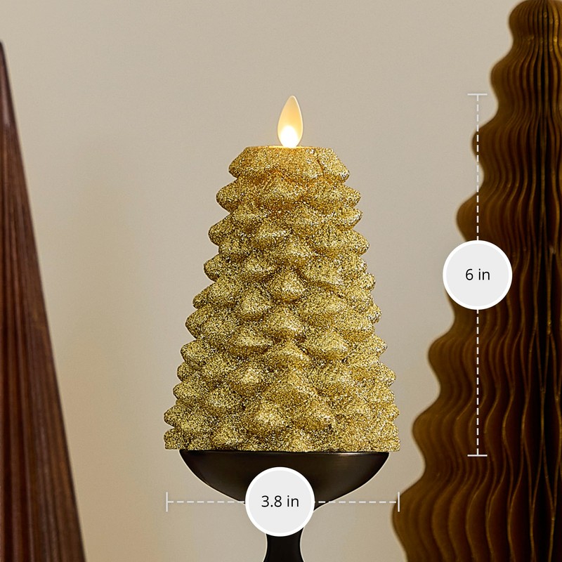Luminara Rich Gold Glitter Flameless LED Candle North Tree Moving