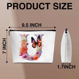 heiyihe Letter Makeup Bag Flower Letter Toiletry Pouch Letter U Cosmetic Bag Initial Makeup Bag Birthday Gifts for Women Mom Bride Bridesmaid Cosmetic bag-B20
