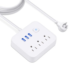 6FT Power Strip Surge Protector USB Ports, Power Bar Outlets Ports Desktop Charging Station, Flat Plug, Wall Mount, Extension Cord, with Night Light Station for Cruise Ship, Home, Office, White