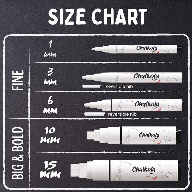 Chalkola 5 White Chalk Markers for Chalkboard Signs, Blackboard, Car