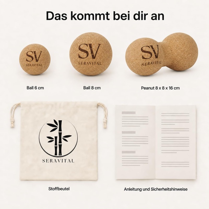 SeraVital Fascia Ball Set Cork: Massage Ball 6/8 cm and