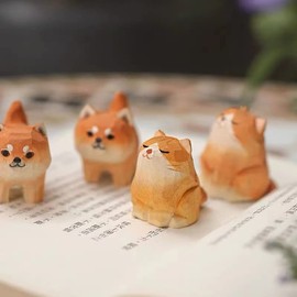 Scandinavian Miscellaneous Goods Figurine Wooden Carving Shiba Inu Tachibana Cat Mascot Good Luck Home Gift Blessing (Orange)