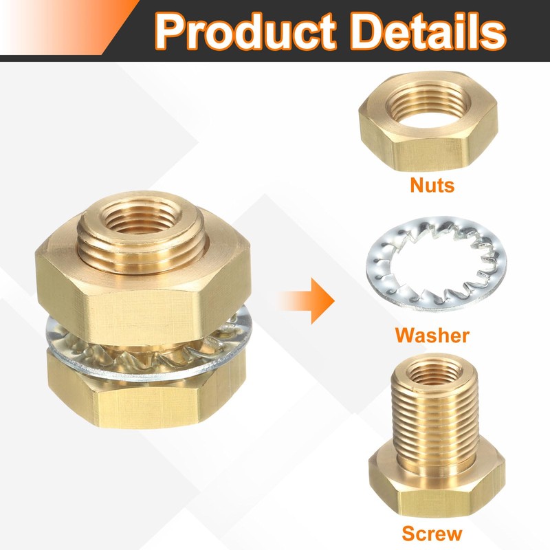 HARFINGTON 4Pcs Brass Bulkhead Fitting NPT 1/8" Female Double Threaded