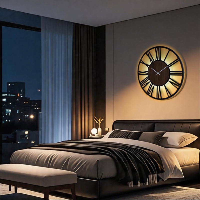 Jassurance Large Lighted Wood Wall Clock Remote Control, Roman Numeral