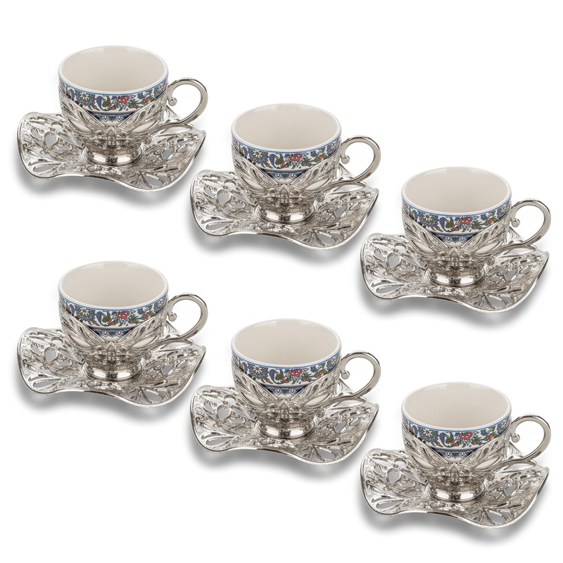Alisveristime Turkish Coffee Set for Six, 6 Topkapi Design Porcelain