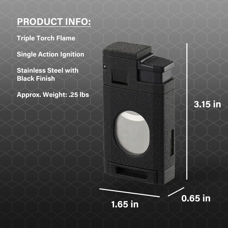 Visol LighCut Butane Torch Triple Flame Refillable Gas Lighter, Built-in