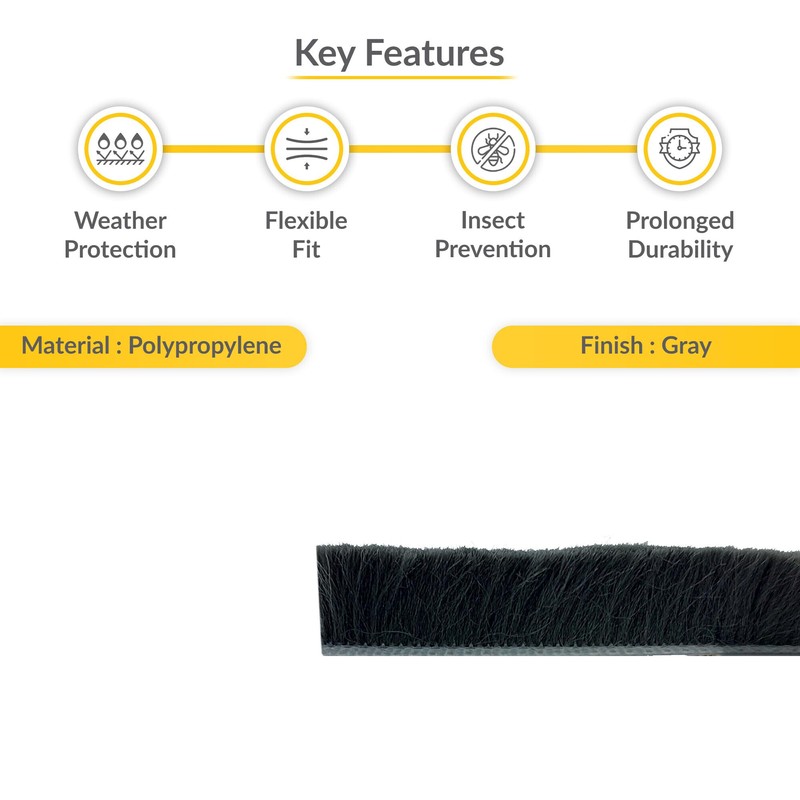 Brixwell Storefront Door Pile Weatherstrip - 100' Roll, 0.350" Pile
