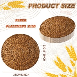 100 Pack Disposable Woven Paper Place Mats Bulk Disposable Braided Rattan Pattern Paper Placemats Round Water Hyacinth Print Paper Placemats Farmhouse Table Placemats for Wedding Decor (Woven)