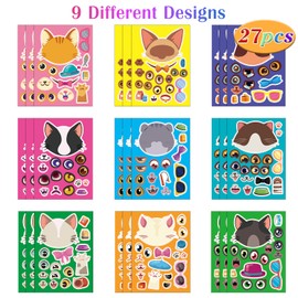 27 Sheets Cat Make a Face Sticker Sheets for Kids Todders Activities, Make Your Own Stickers for Kids Birthday Party Favor Supplies Craft
