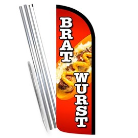 Vista Products BRATWURST Premium Windless Feather Banner Flag Kit (Flag, Pole, & Ground Mt)