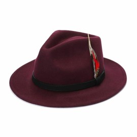 ZAFS Mens Trilby Hats Womens Fedora Hat Mens Fedora Hat Adjustable Band Feather Fedora Hat For Men Trilby Hat For Men Felt Fedora Hats For women Wool Hats For Women -Burgundy-L