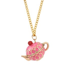 COLORFUL BLING Funny Stacked Enamel Teacup Necklace 3D Coffee Cup Teapot Pendant Necklace Elegant Teacup Long Sweater Necklace for Women-Pink