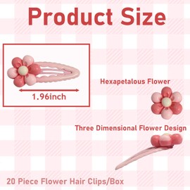 20 Pcs Pink Flower Metal Snap Hair Clips for Girls & Women - Six petal flower Hair Barrettes, Perfect Hair Accessories for Little Girls, Kids, and Children (Flower)