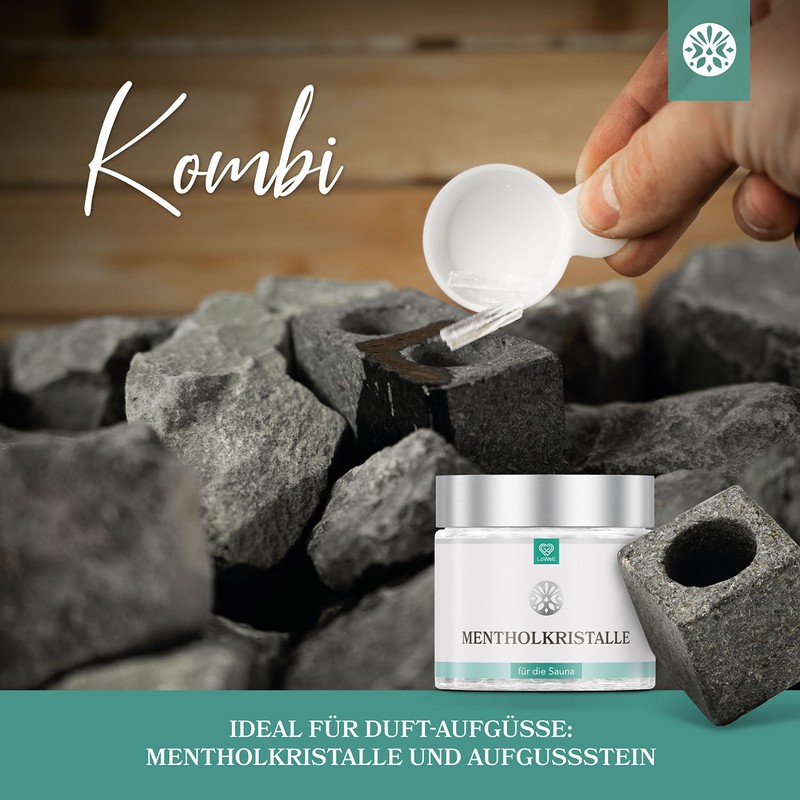 LoWell® - Sauna Set Mentholkristalle 100g + Aufgussstein - Ideale