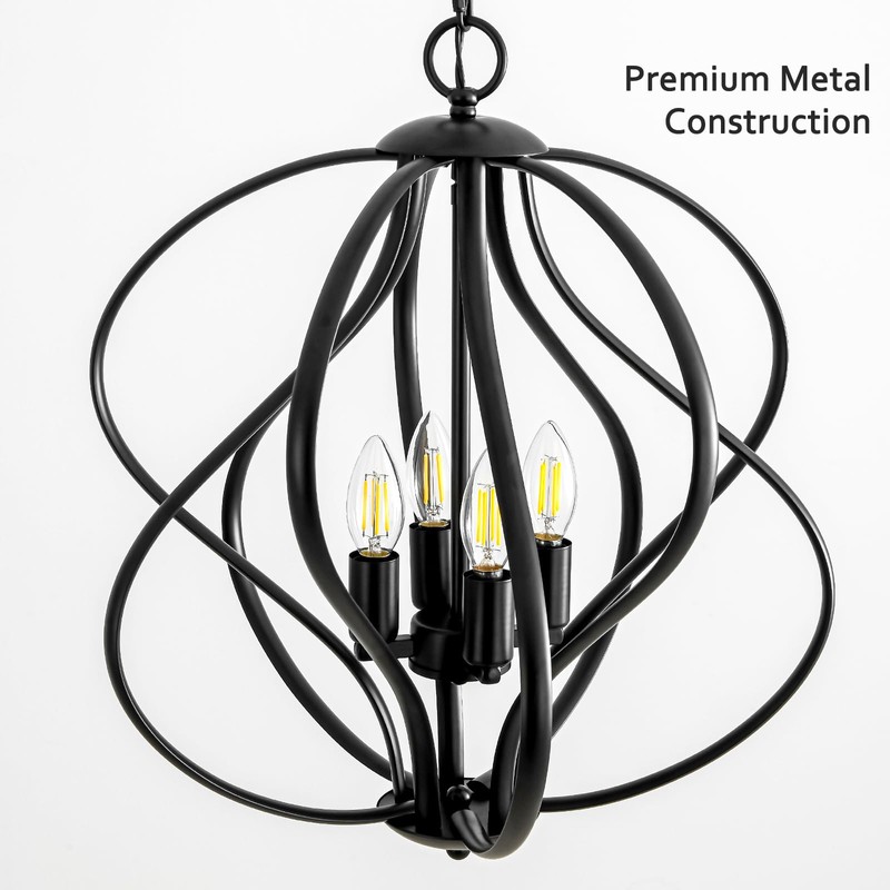 Xyndraph 17” Modern Black Chandelier for Dining Room - 4-Light