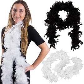 Tigerdoe Feather Boas - 2 Pack - Black and White Marabou Boa, Party Dressup Costume Accessories, 72 Inch Long