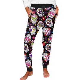 Deerose - Pantalones deportivos para mujer del 4 de julio con bandera americana, Calavera de alfeñique, L