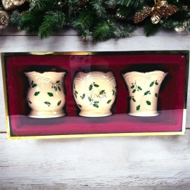Lenox Holiday Votive TeaLight Holders, Holly & Berry Set Of Three NIB