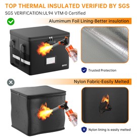 ENGPOW 5200°F Fireproof Document Box with Lock, Heat Insulated Collapsible File Storage Organizer with Handle, Portable Home Office File Cabinet for Hanging Letter/Legal Size Folder, Black